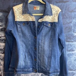 Denim Jacket Cowgirl Crochet Detail Boho Chic Western Jean Jacket Ruff Hewn